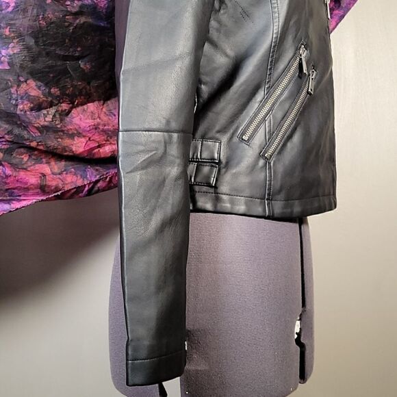 Coffeeshop Juniors' Faux Leather Moto Jacket Sz S - Picture 8 of 16